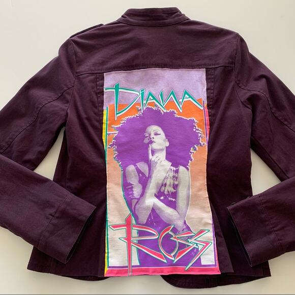 Via Penny Lane Reworked Apparel | Diana Ross Graphic Purple Blazer Jacket - Picture 2 of 9